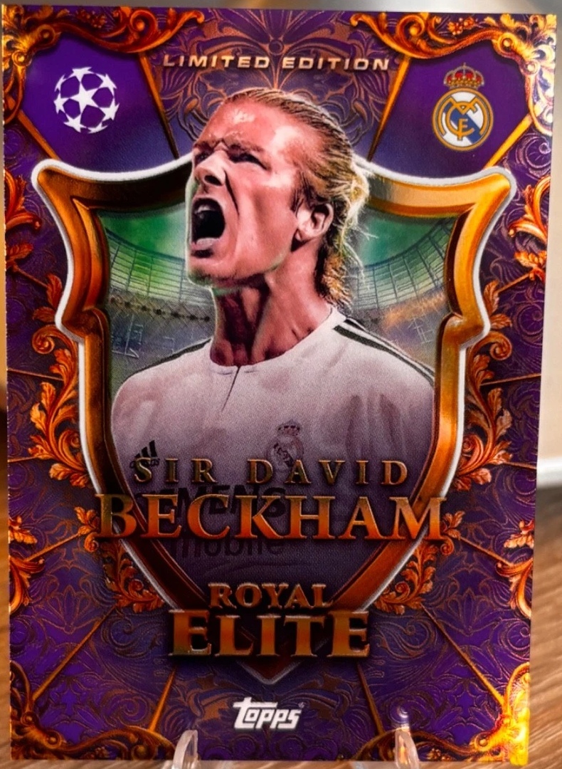 Independent normal David Beckham Royal Elite RE-DB front in purple and gold, cropped to the card area; does not show the submitted extra reverse marking.