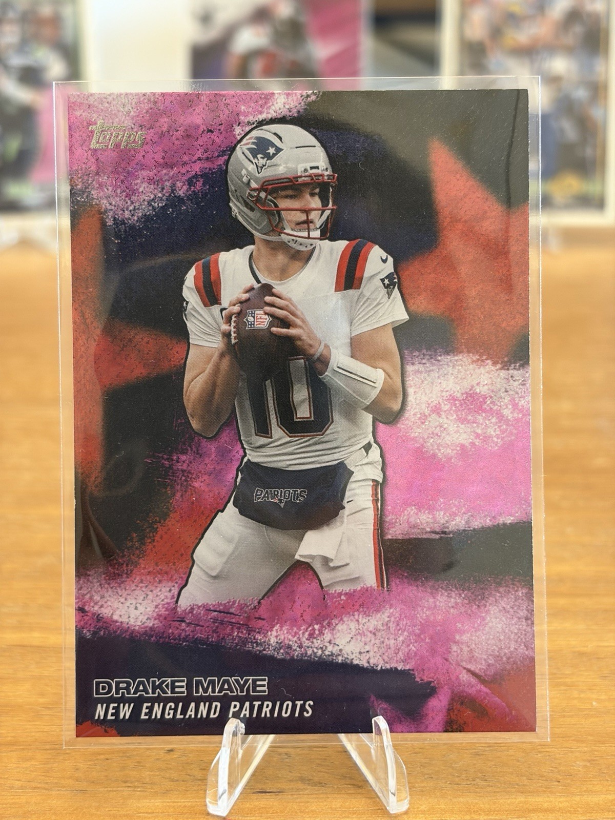 Independent public photograph of Drake Maye 2026 Topps Flagship NFL Stars NFLS-27 Pink Crackle. Different physical copy from the submitted card.