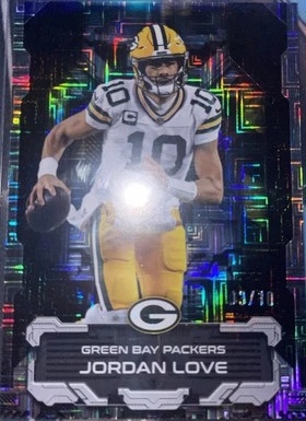 Independent Jordan Love 2026 Topps Flagship Touchdown Machines Black TM-42 reference numbered 03/10, cropped to card area; not the submitted 08/10 copy.