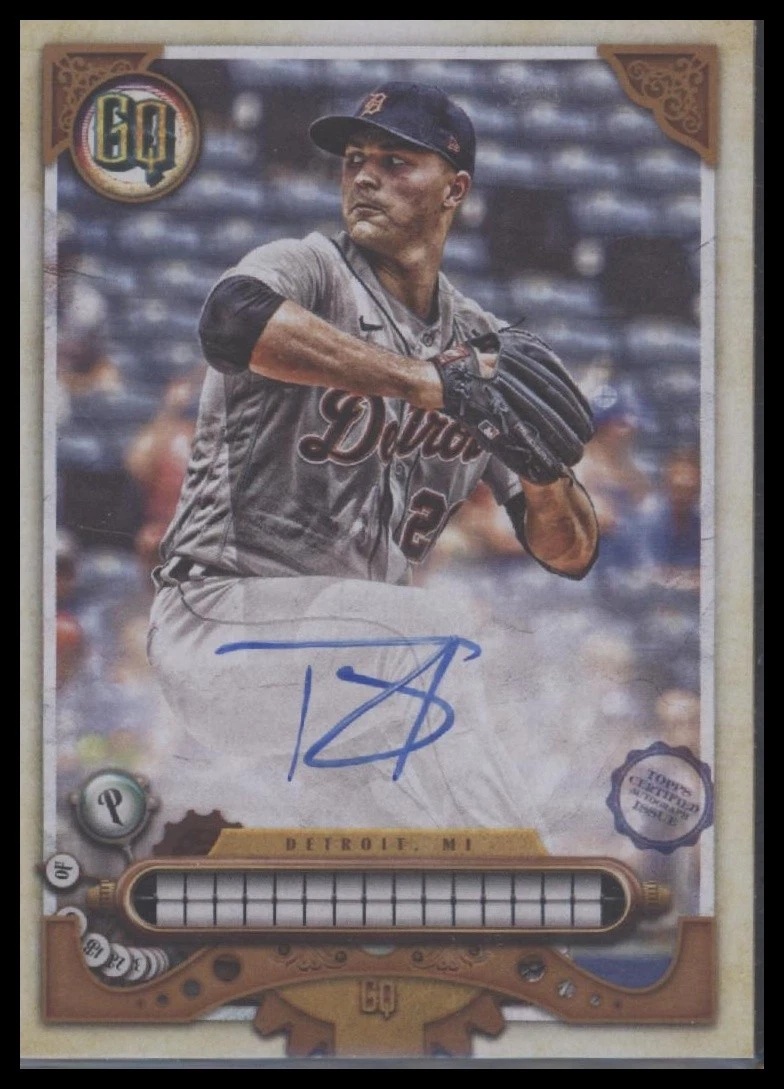 Independent listing photograph of 2022 Topps Gypsy Queen Tarik Skubal Missing Nameplate autograph GQA-TSK. Different raw copy, not either submitted slab.