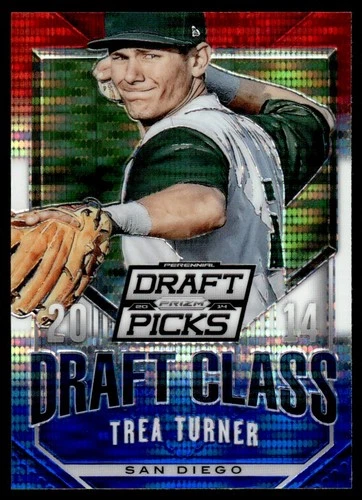 Independent raw 2014 Trea Turner Draft Class Red White and Blue Pulsar Prizm number 12 reference; the report assesses a different PSA 10 copy.