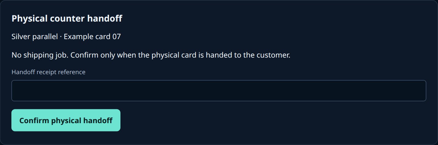 HaloVault handoff pilot interface with synthetic card data