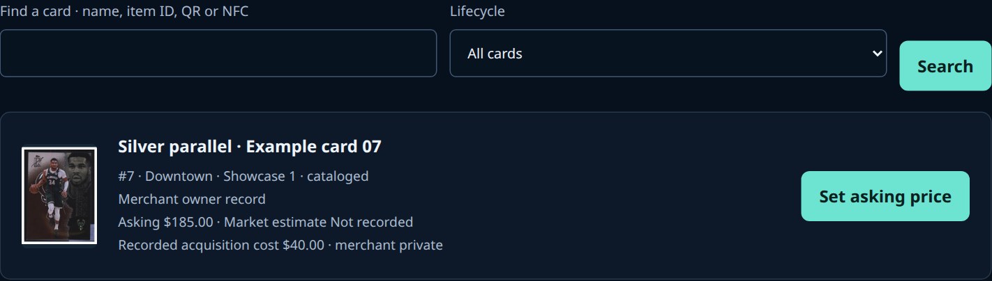 HaloVault inventory pilot interface with synthetic card data