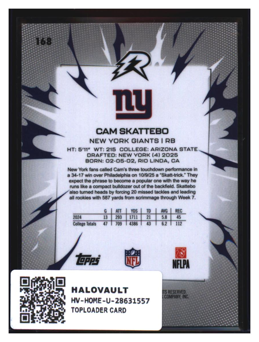 Photo 2 of 2025 Topps Rip Topps Rip Football Cam Skattebo #168