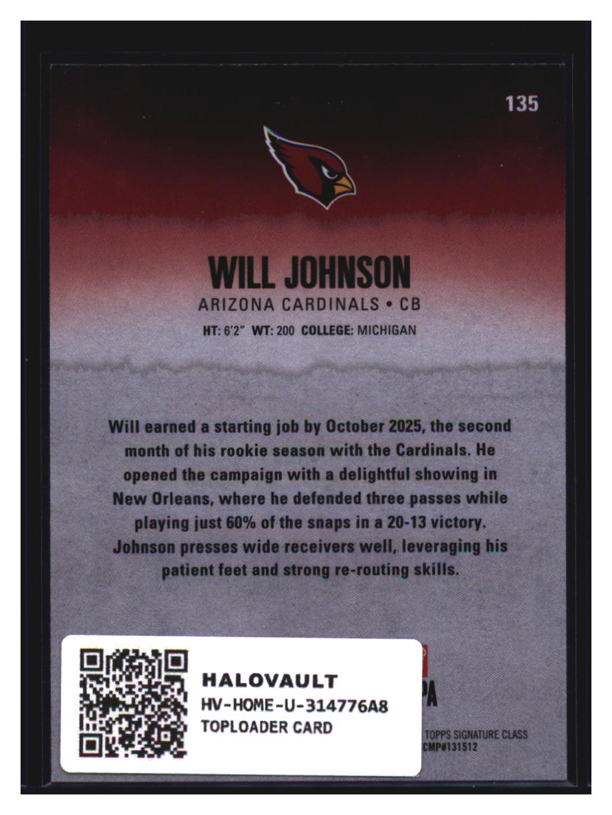 Photo 4 of 2025 Topps Topps Signature Class Will Johnson #135