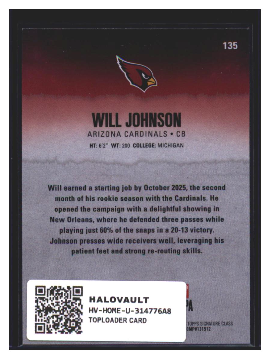 Photo 7 of 2025 Topps Topps Signature Class Will Johnson #135