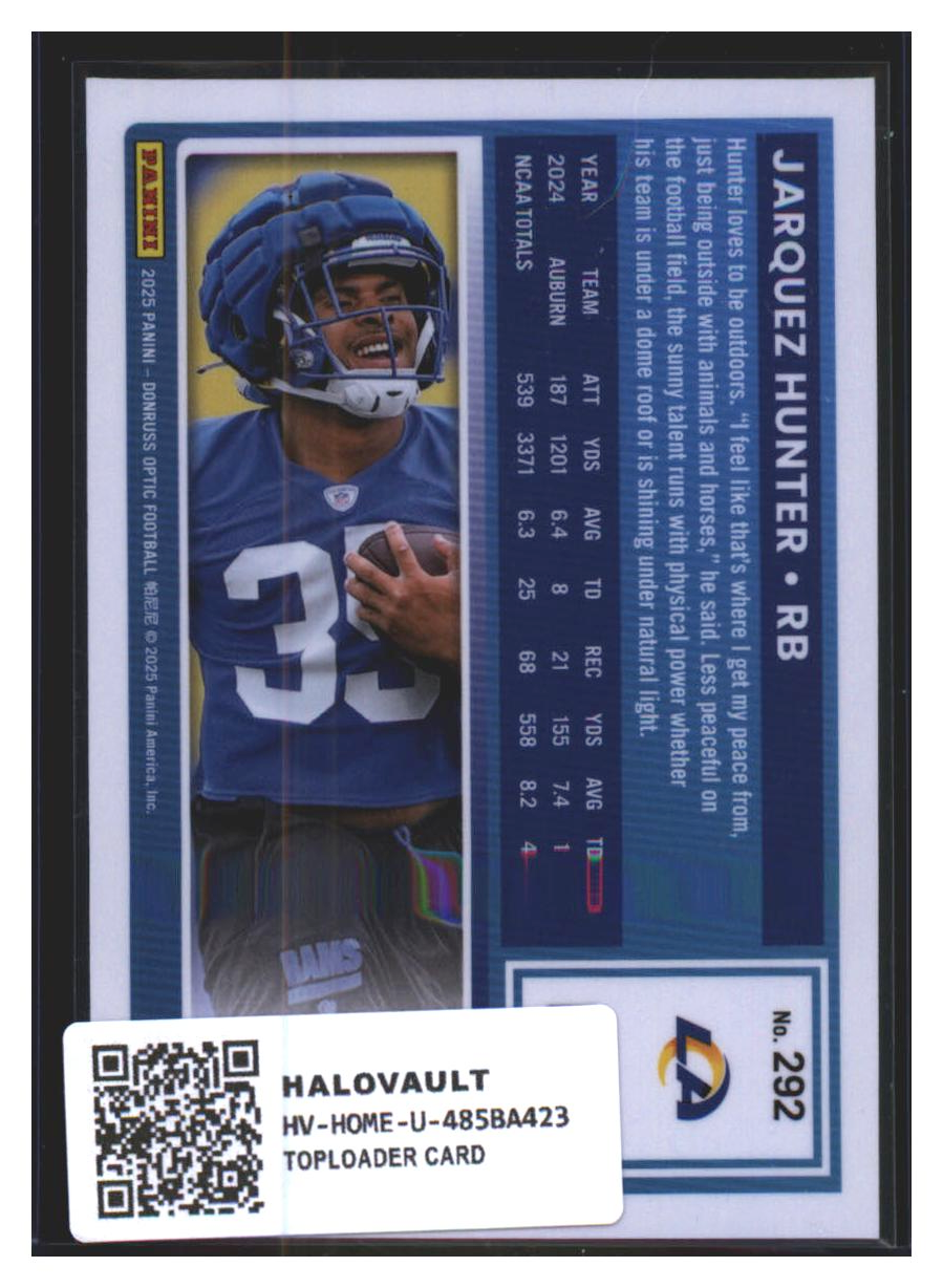 Photo 4 of 2025 Panini Donruss Optic Donruss Optic Football 2025 Panini Donruss Optic Football Blue Jarquez Hunter #292