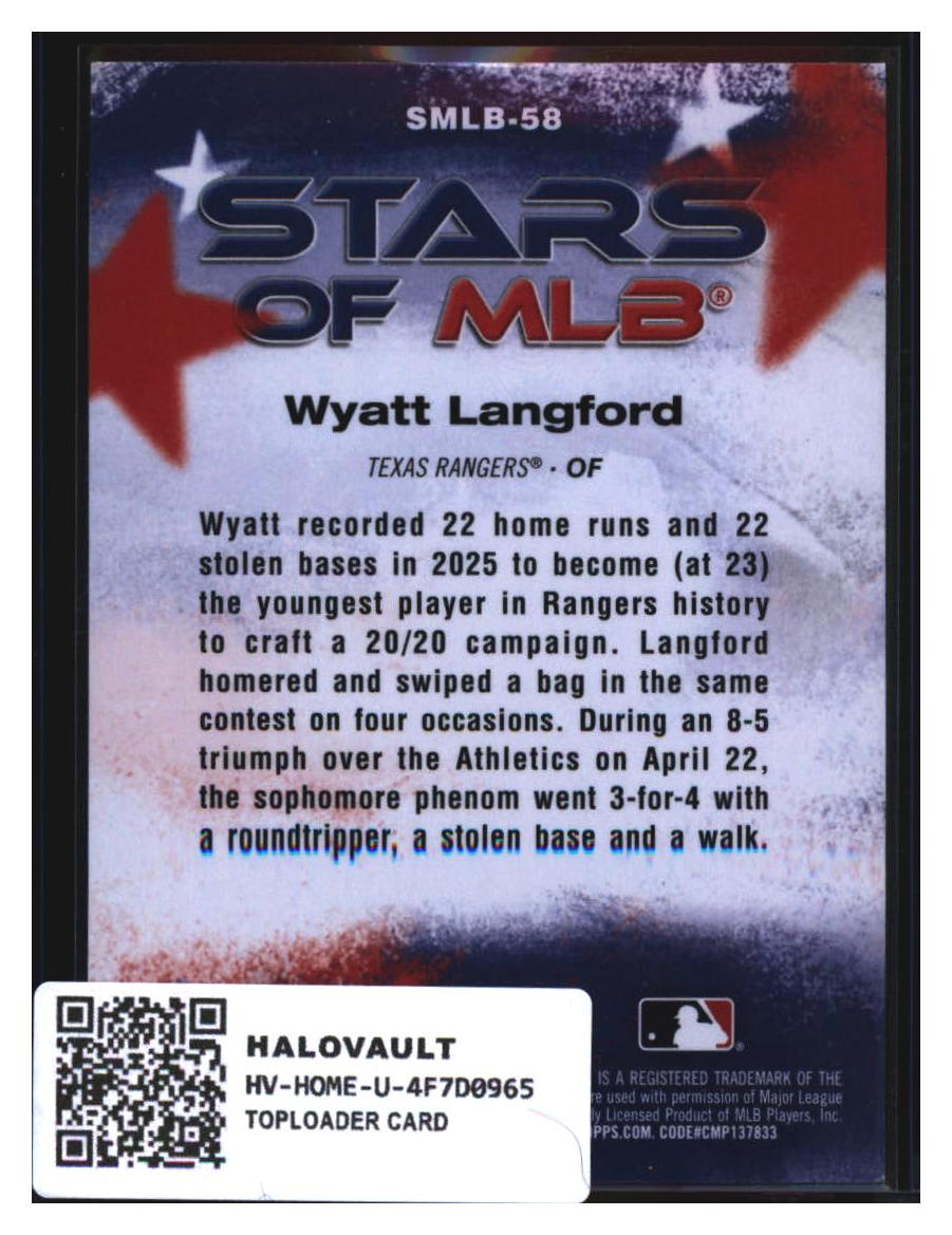 Photo 2 of 2025 Topps Topps Baseball Topps Stars of MLB Wyatt Langford #SMLB-58