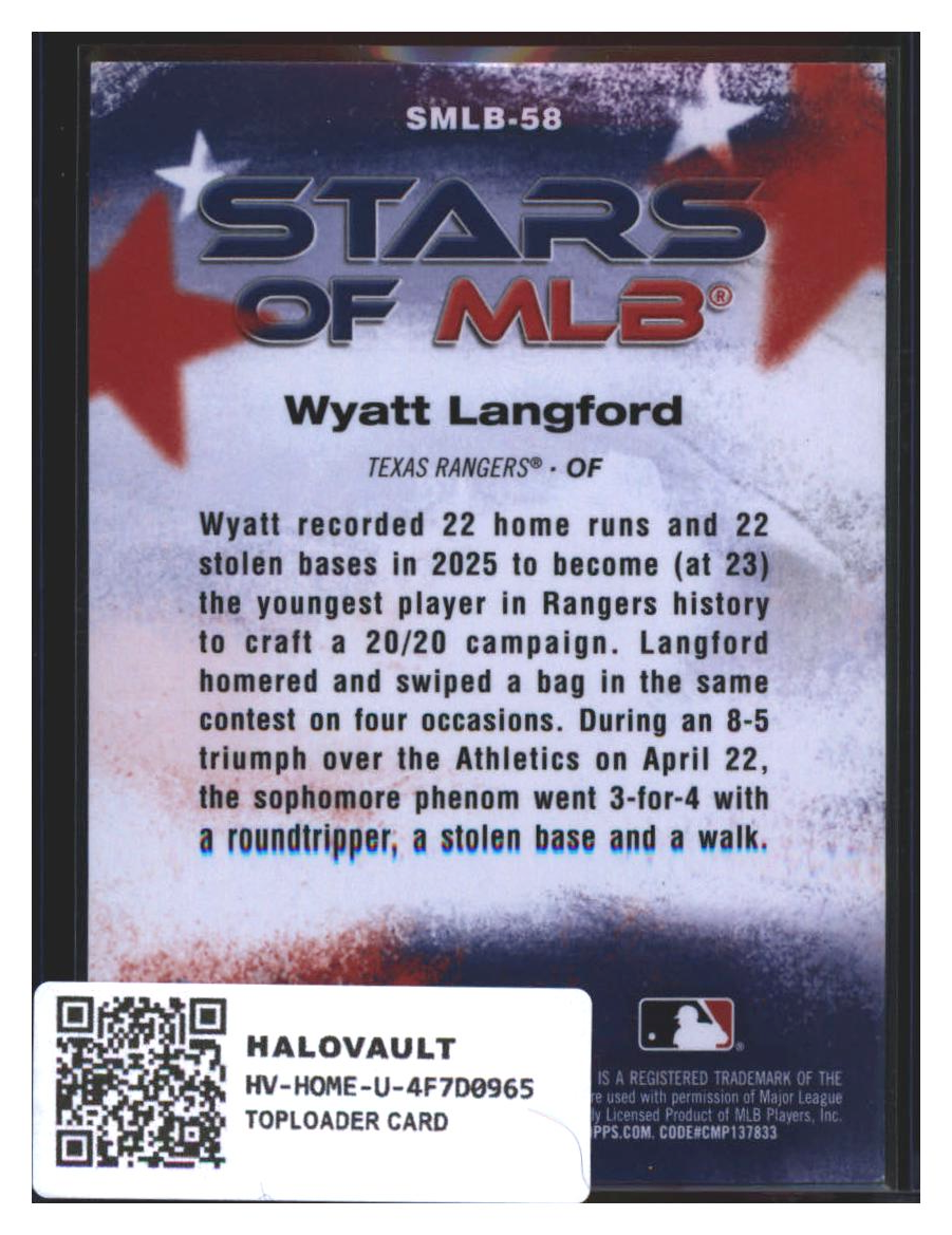 Photo 4 of 2025 Topps Topps Baseball Topps Stars of MLB Wyatt Langford #SMLB-58