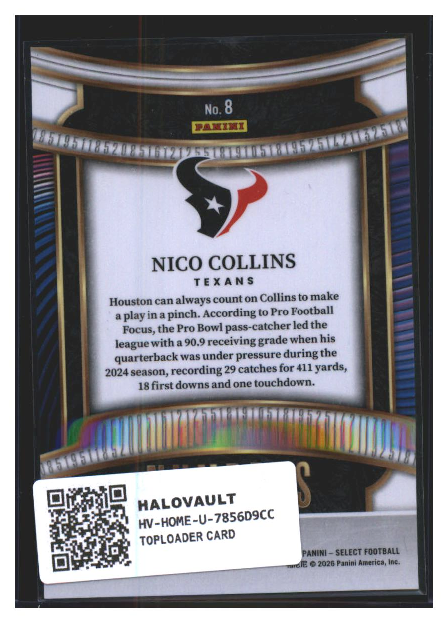 Photo 4 of 2024 Panini Select Select Football Numbers Prizm Nico Collins #8