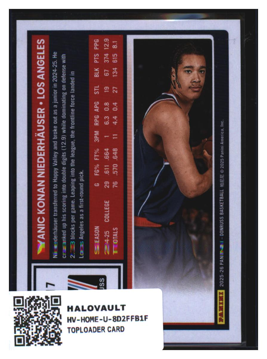 Photo 2 of 2025-26 Panini Donruss Basketball Rated Rookie Yanic Konan Niederhäuser #217