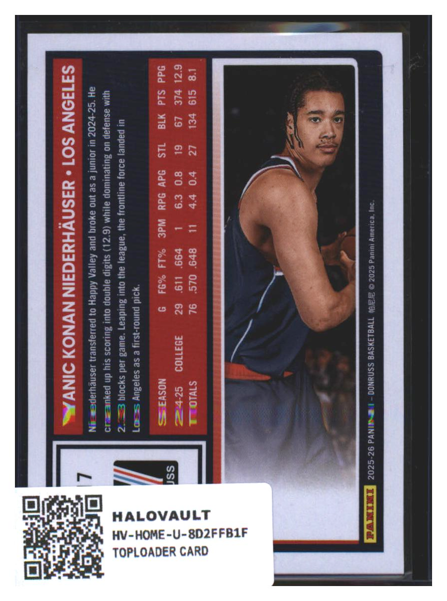 Photo 4 of 2025-26 Panini Donruss Basketball Rated Rookie Yanic Konan Niederhäuser #217