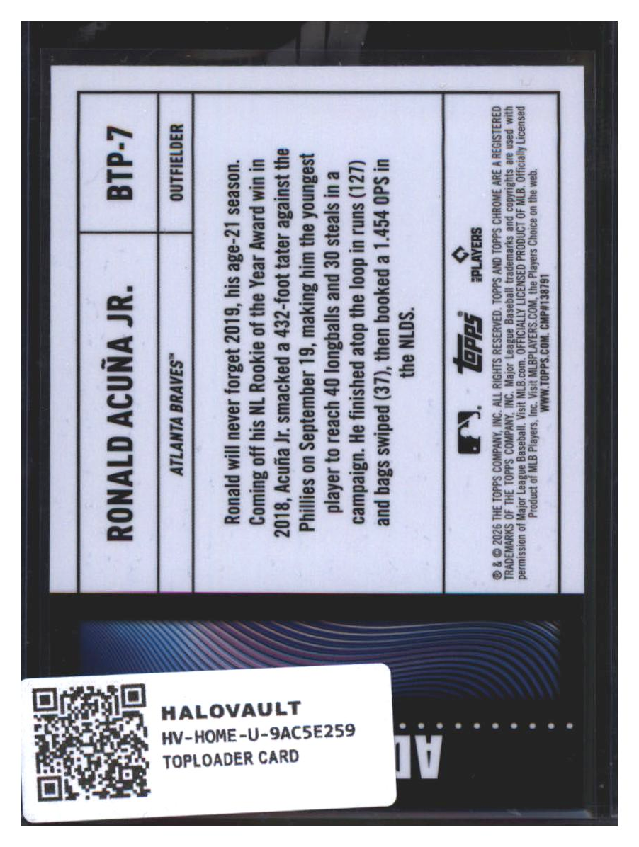 Photo 4 of 2024 Topps Topps Chrome 2024 Topps Chrome Big Ticket Player Ronald Acuña Jr. #BTP-7