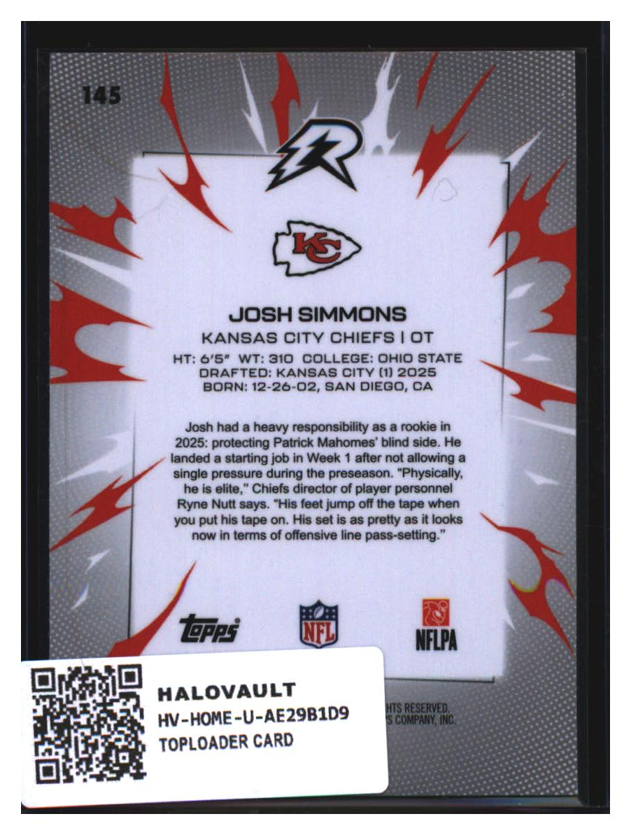 Photo 2 of 2025 Topps Topps Football Josh Simmons #145