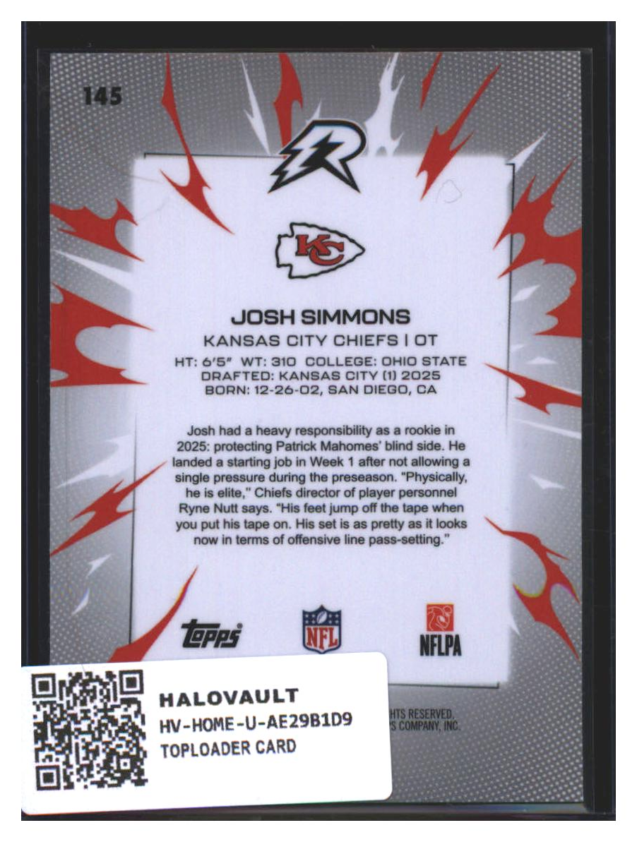 Photo 4 of 2025 Topps Topps Football Josh Simmons #145