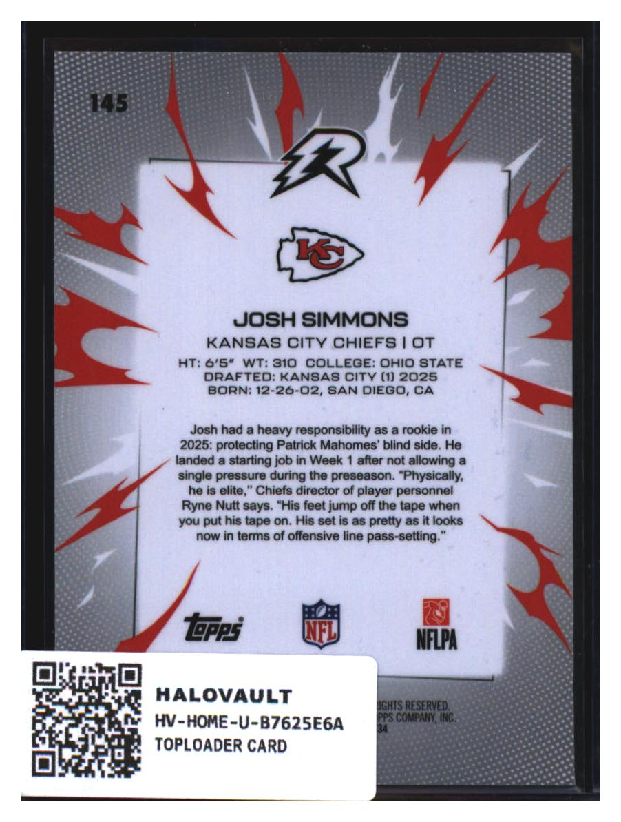 Photo 2 of 2025 Topps Topps Football Josh Simmons #145