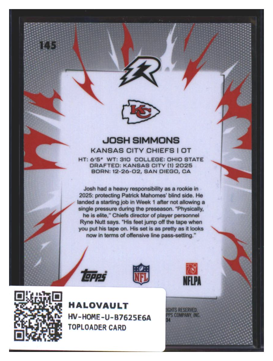 Photo 4 of 2025 Topps Topps Football Josh Simmons #145