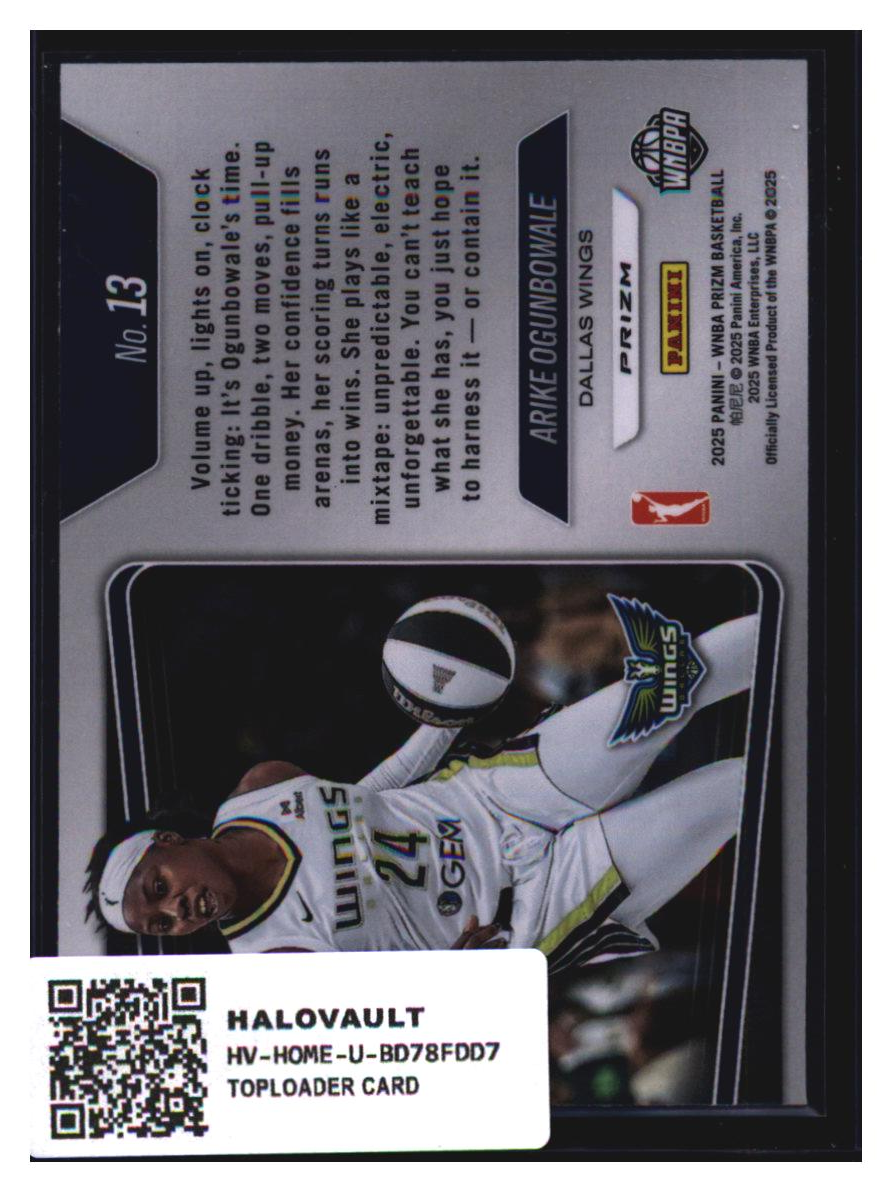 Photo 4 of 2025 Panini Prizm Basketball Panini WNBA Prizm Top Tier Green Prizm Arike Ogunbowale #13