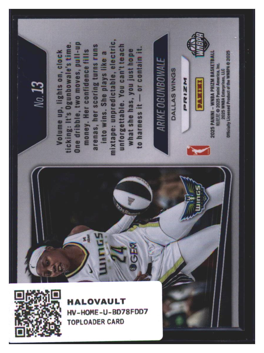 Photo 7 of 2025 Panini Prizm Basketball Panini WNBA Prizm Top Tier Green Prizm Arike Ogunbowale #13