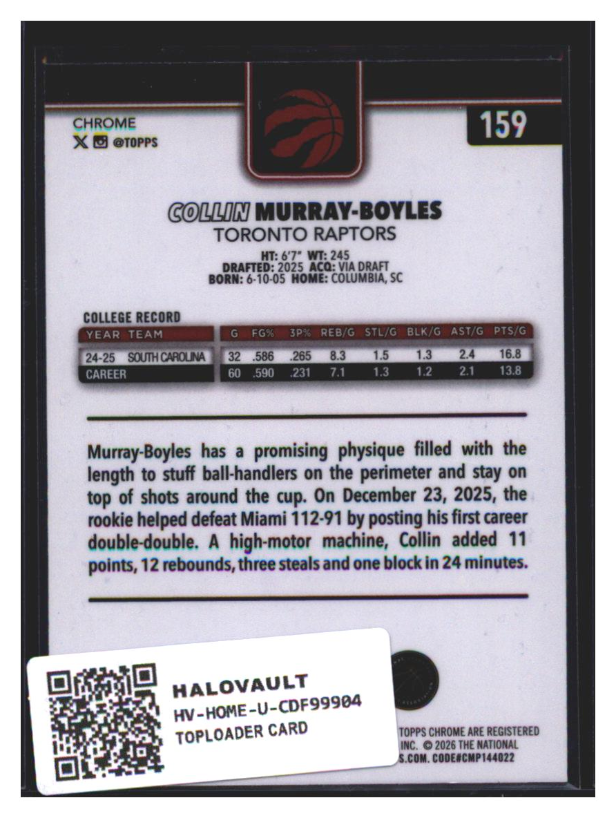 Photo 7 of Topps Chrome Topps Chrome Basketball Collin Murray-Boyles #159