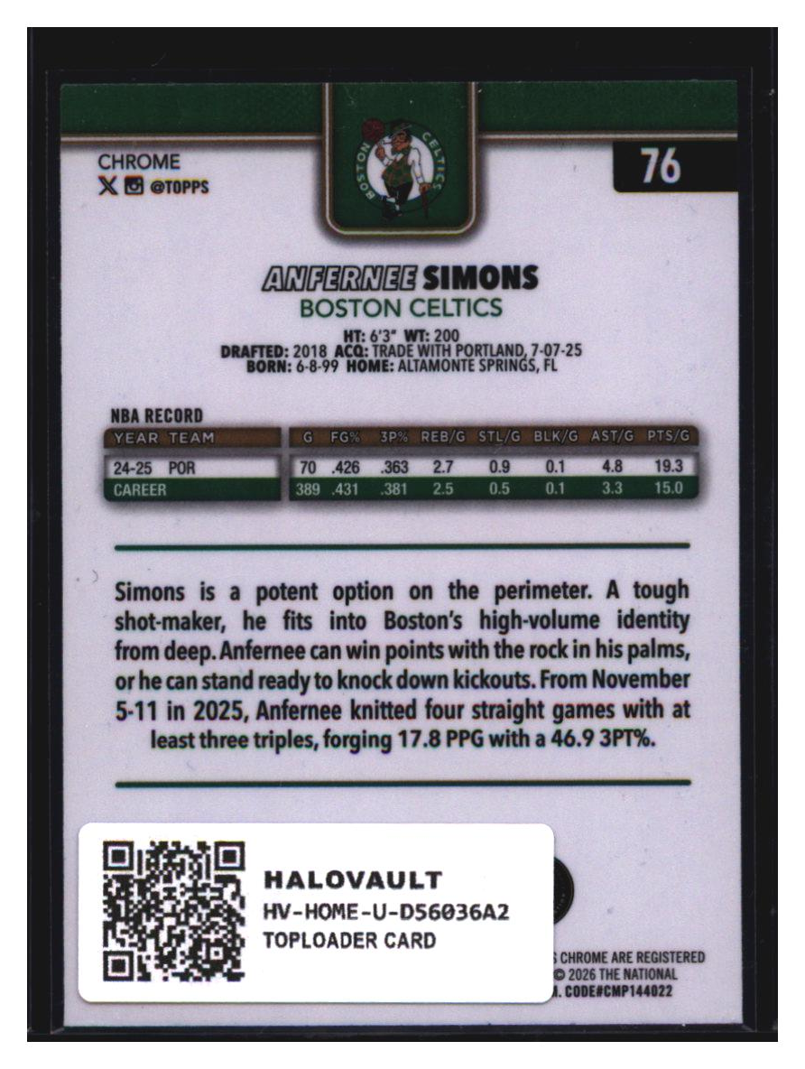 Photo 2 of 2025 Topps Chrome Anfernee Simons #76