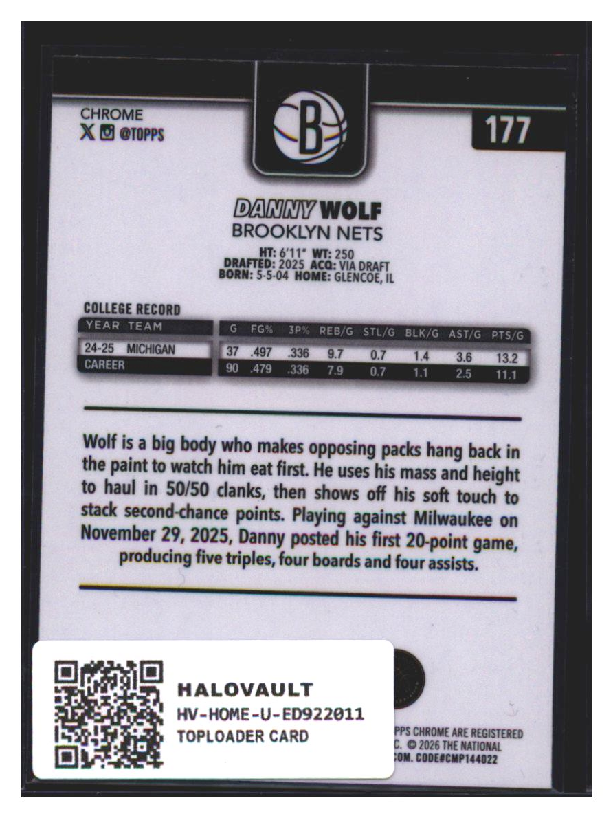 Photo 7 of 2025-26 Topps Topps Chrome Danny Wolf #177