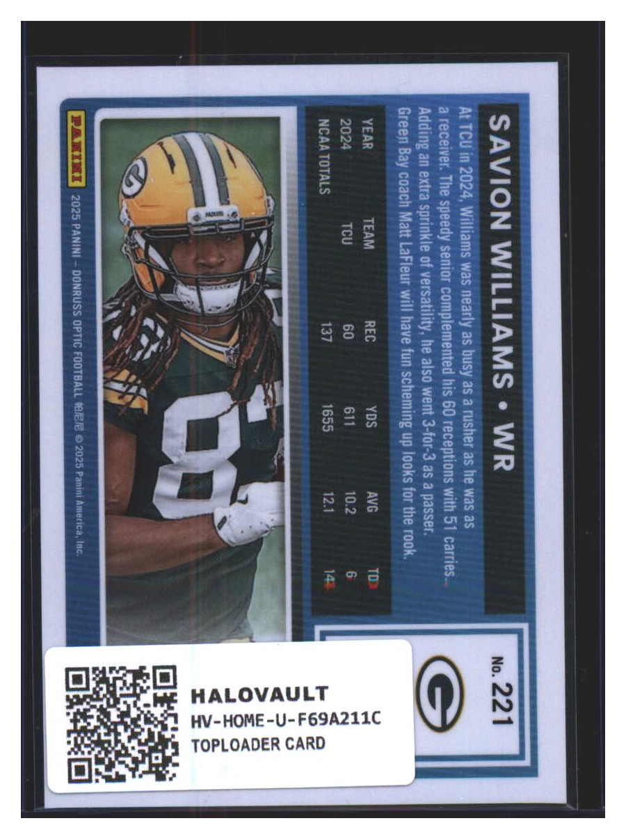 Photo 4 of 2025 Panini Donruss Optic 2025 Panini Donruss Optic Silver Prizm Savion Williams #221