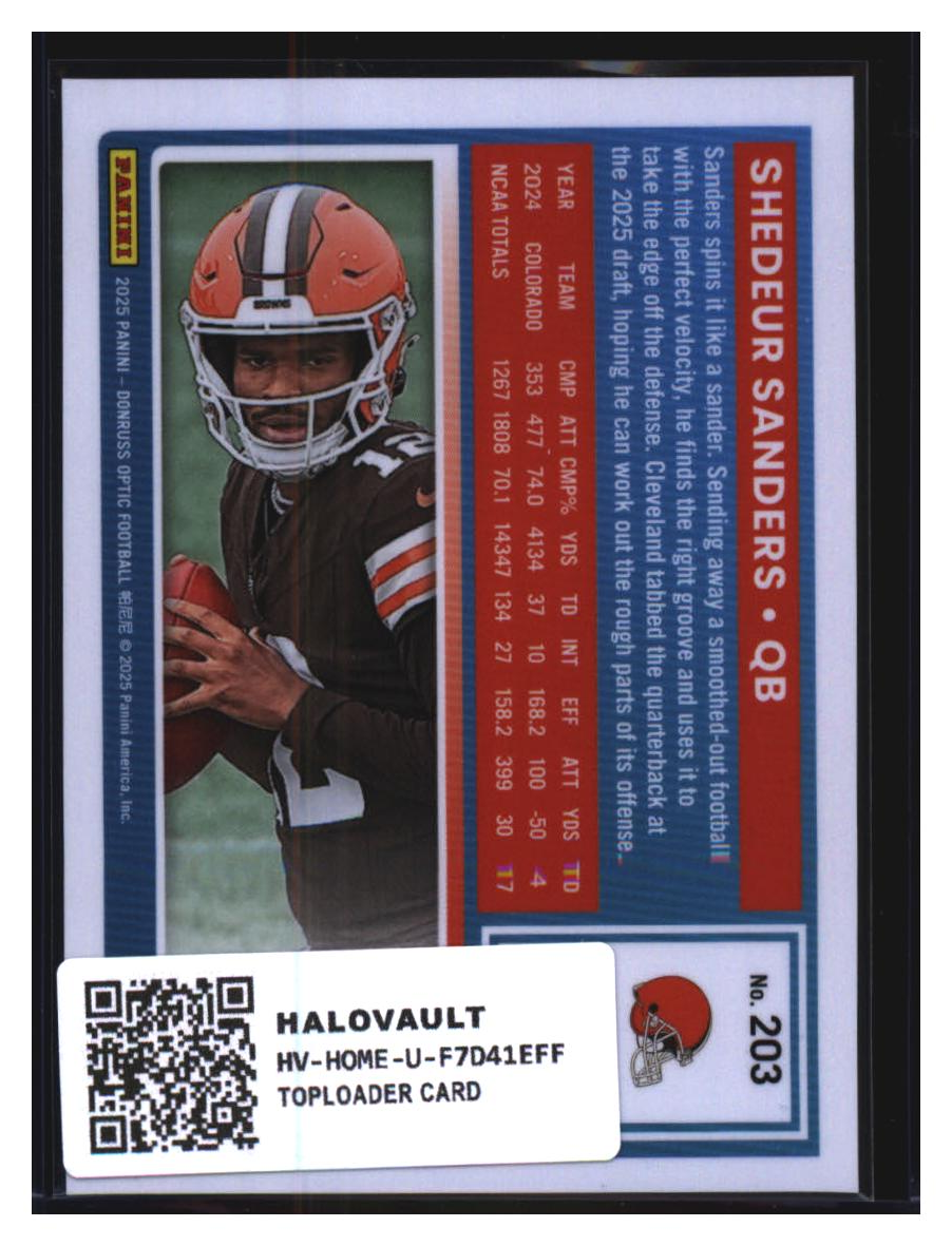 Photo 2 of 2025 Donruss Optic Rated Rookie Refractor Shedeur Sanders #203