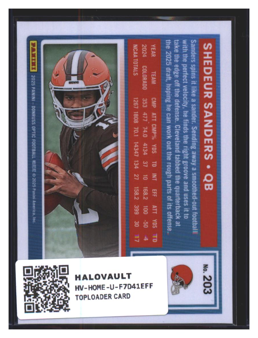 Photo 4 of 2025 Donruss Optic Donruss Optic Football 2025 Panini Donruss Optic Football Holo Shedeur Sanders #203